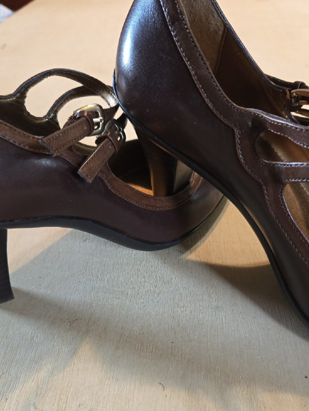 Vintage Circa Joan & David Leather Mary Jane Pump Adjustable Straps Gold Buckle - Picture 6 of 11